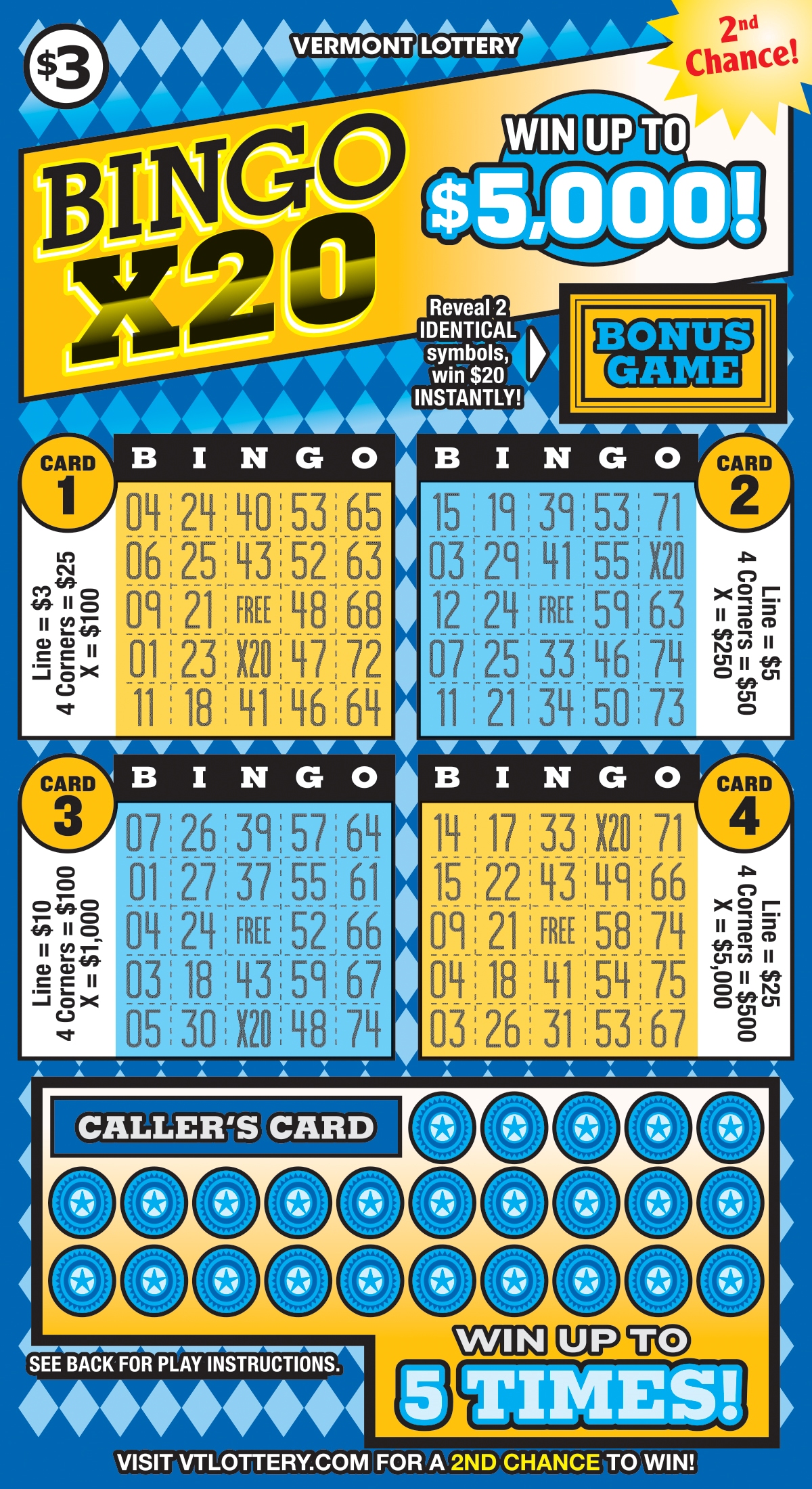 Bingo X20 | Vermont Lottery